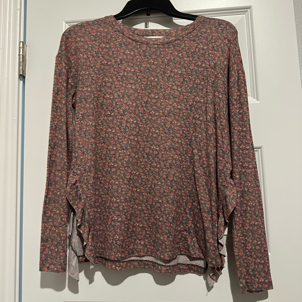 LC Lauren Conrad Floral Long Sleeve Top - Pink and Gray XS